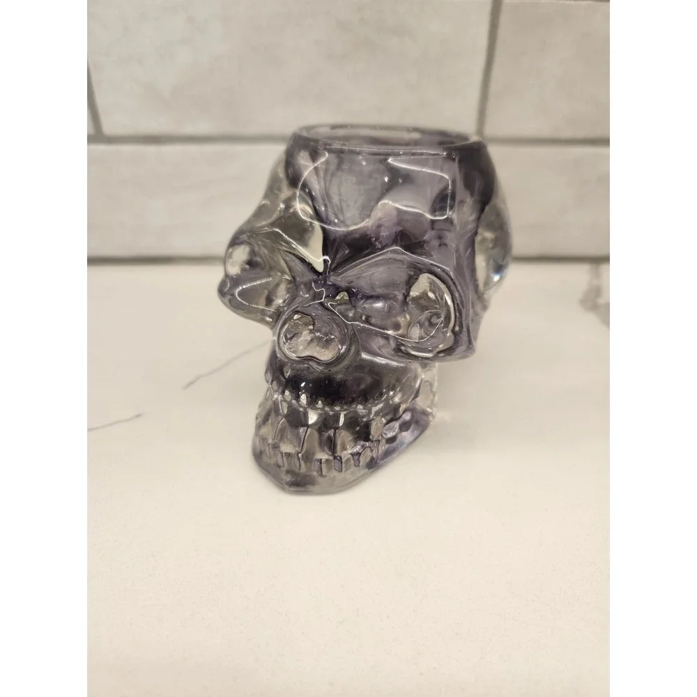 Skull Votive Candle Holder Heavy Glass Smoky Clear Colored Collectible Halloween